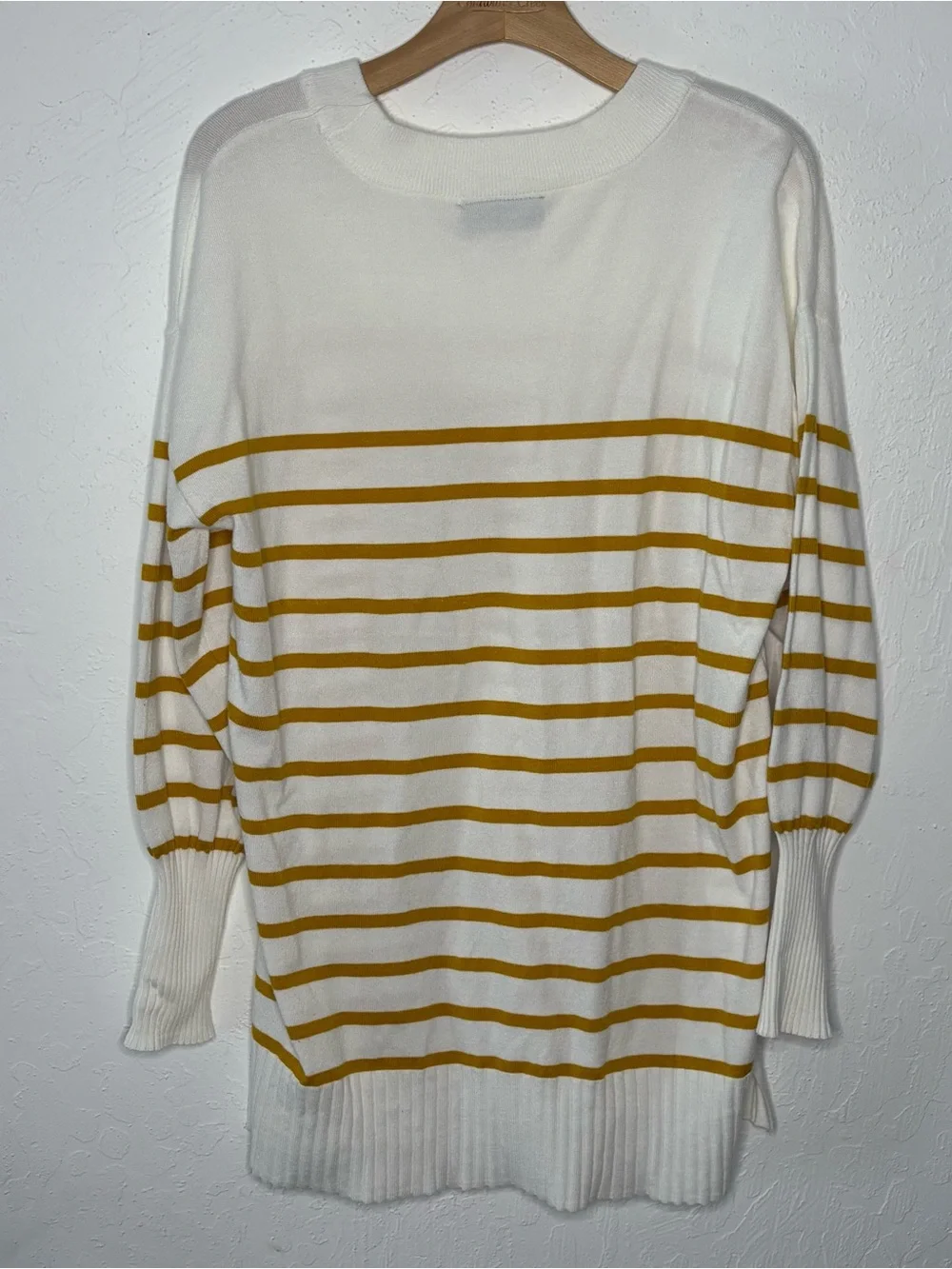 Lane Bryant Womens 14/16 White Brown Striped Pullover Tunic‎ Sweater Long Sleeve